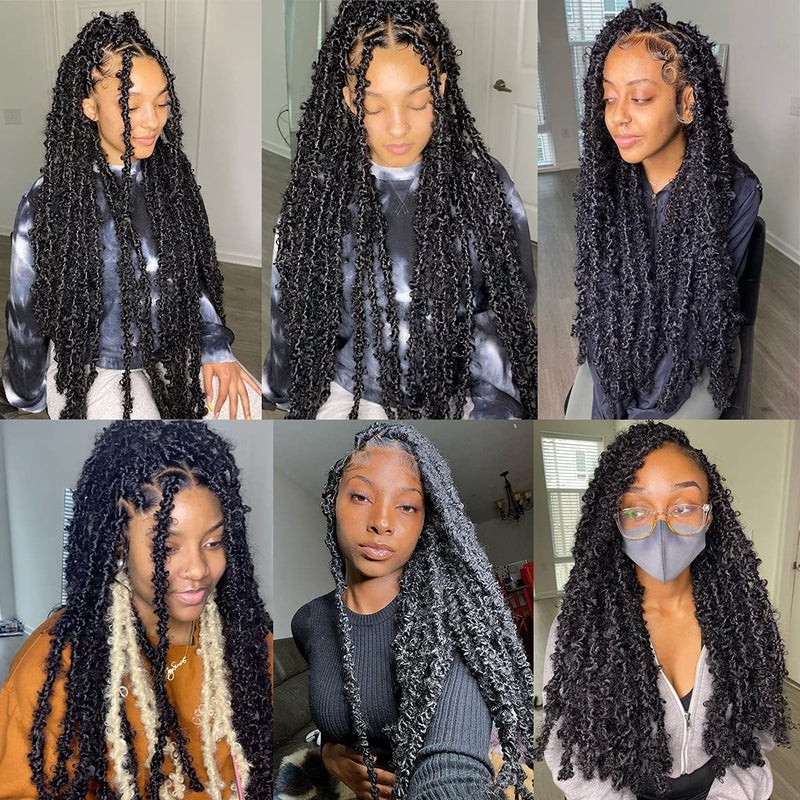 ZRQ 6 Packs Butterfly Locs Crochet Braids Hair Extensions 30 Inch Long Distressed Faux Locs Black Goddess Locs Crochet Hair Pre-looped Synthetic Soft Locs For Women 1B# - Image 5