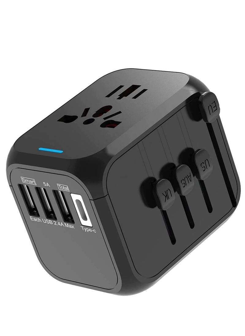ELTRAZONE International Power Plug Adapter with 3 USB Ports & 1 Type-C Port (5V/3A), 4 AC Outlet Adaptor Charger for US to Most of Europe Iceland Spain Italy France Germany  - Image 1
