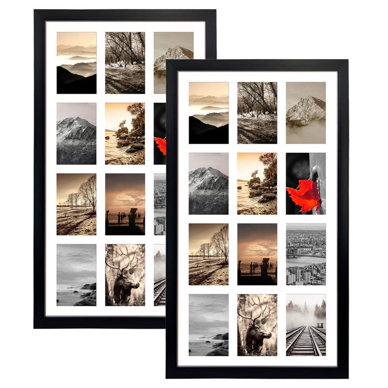 SPEPLA 12 Opening 4x6 Black Collage Picture Frames Set of 2 Multiple Frames for Displaying 6x4 Photos with White Mat