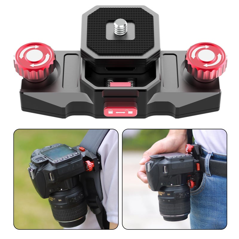 Taisioner Camera Clip with Plate Quick Release Capture Clamp System Backpack Strap Mount Holder for CanonSony,Nikon,DSLR Digital and Action Camera (Black with Red) - Image 1
