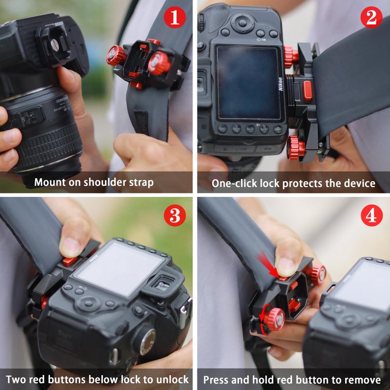 Taisioner Camera Clip with Plate Quick Release Capture Clamp System Backpack Strap Mount Holder for CanonSony,Nikon,DSLR Digital and Action Camera (Black with Red) - Image 4