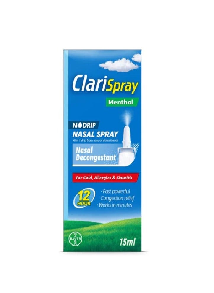 BAYER ClariSpray Menthol No Drip Fast and Powerful Spray For Allergy Relief 15ml 