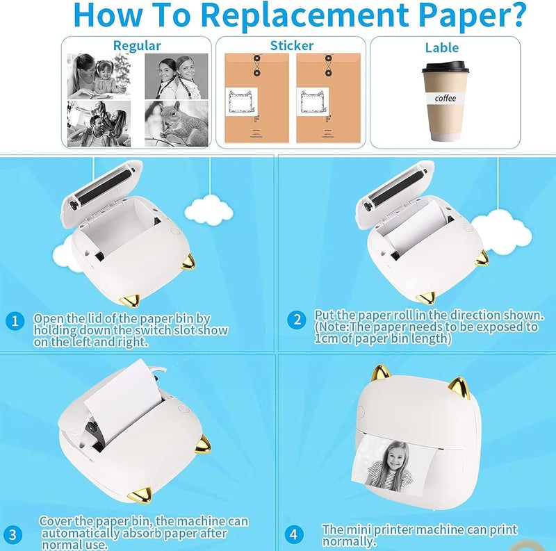 رايتشر طابعة ملصقات محمولة، ملصقات، طابعة حرارية، طابعة حرارية جيبية مزودة بـ 13 لفة ورق، طابعة صور، طابعة ذكية لاسلكية بتقنية البلوتوث للصور، الصور، الإيصالات، الملاحظات، القوائم، الملصقات، المذكرات، رموز الاستجابة السريعة مع التطبيق - Image 4