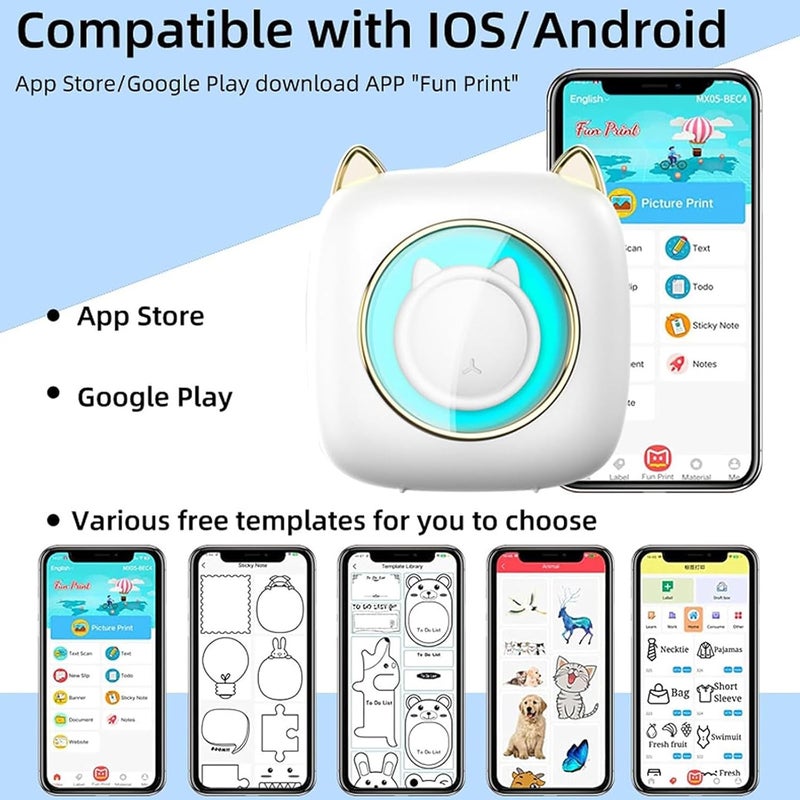 رايتشر طابعة ملصقات محمولة، ملصقات، طابعة حرارية، طابعة حرارية جيبية مزودة بـ 13 لفة ورق، طابعة صور، طابعة ذكية لاسلكية بتقنية البلوتوث للصور، الصور، الإيصالات، الملاحظات، القوائم، الملصقات، المذكرات، رموز الاستجابة السريعة مع التطبيق - Image 3