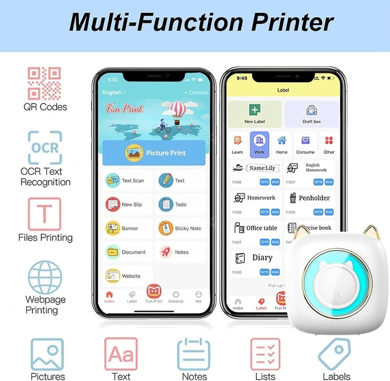 رايتشر طابعة ملصقات محمولة، ملصقات، طابعة حرارية، طابعة حرارية جيبية مزودة بـ 13 لفة ورق، طابعة صور، طابعة ذكية لاسلكية بتقنية البلوتوث للصور، الصور، الإيصالات، الملاحظات، القوائم، الملصقات، المذكرات، رموز الاستجابة السريعة مع التطبيق - Image 5
