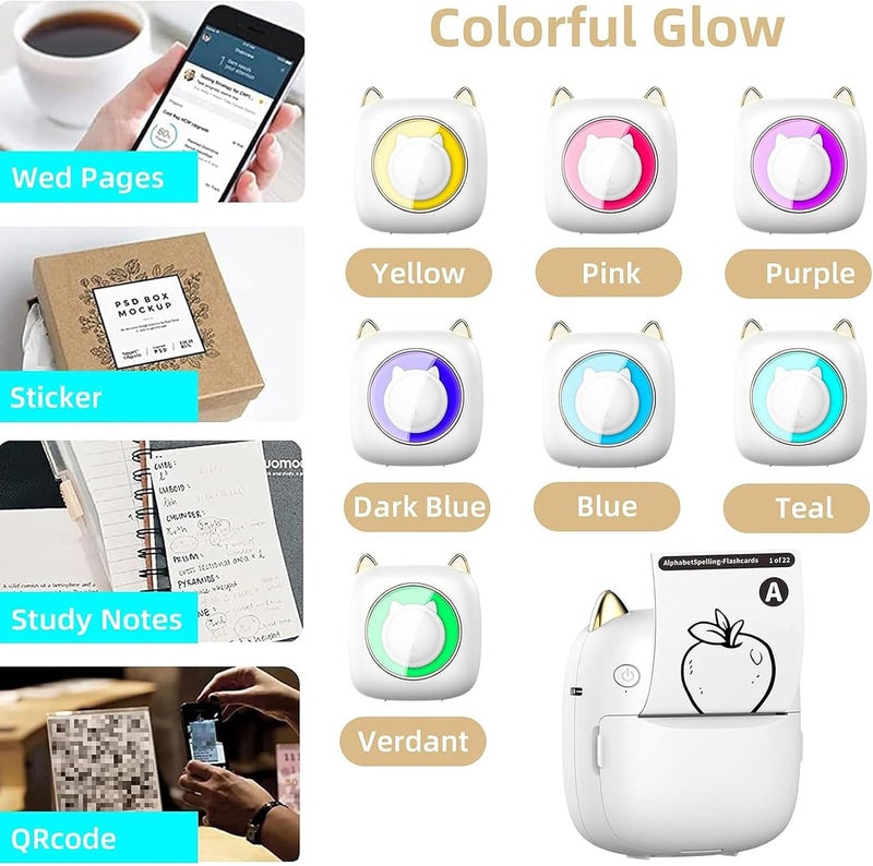 رايتشر طابعة ملصقات محمولة، ملصقات، طابعة حرارية، طابعة حرارية جيبية مزودة بـ 13 لفة ورق، طابعة صور، طابعة ذكية لاسلكية بتقنية البلوتوث للصور، الصور، الإيصالات، الملاحظات، القوائم، الملصقات، المذكرات، رموز الاستجابة السريعة مع التطبيق - Image 2