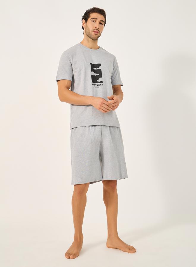 Styli Graphic Print Round Neck T-Shirt and Short Pyjama Set  - Image 1