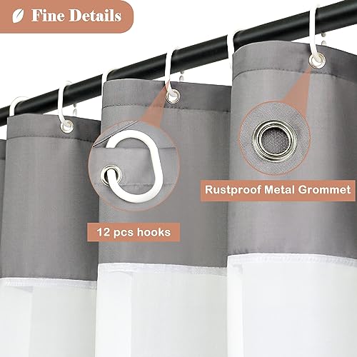 UFRIDAY Extra Long Shower Curtain 84 inch,Light Grey and White Fabric Polyester Bathroom Curtain Liner with Mesh Filtering Window and Weighted Bottom Hem, Machine Washable, 72 x 84 Inches - Image 3