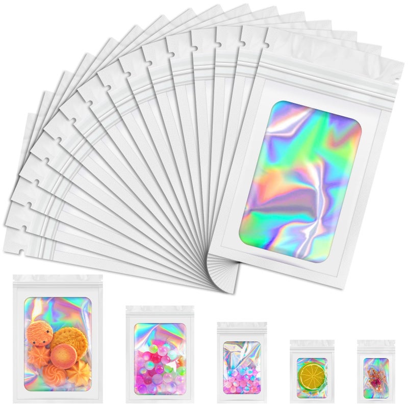JETMORE Mylar Bags, 100 PCS Holographic Bags, White Smell Proof Bags with Front Window, Small Business Packaging Supplies, Resealable Bags for Food Storage, Bracelets, Jewelry, Sample ï¼ˆ2.4x3.9inï¼‰ - Image 1