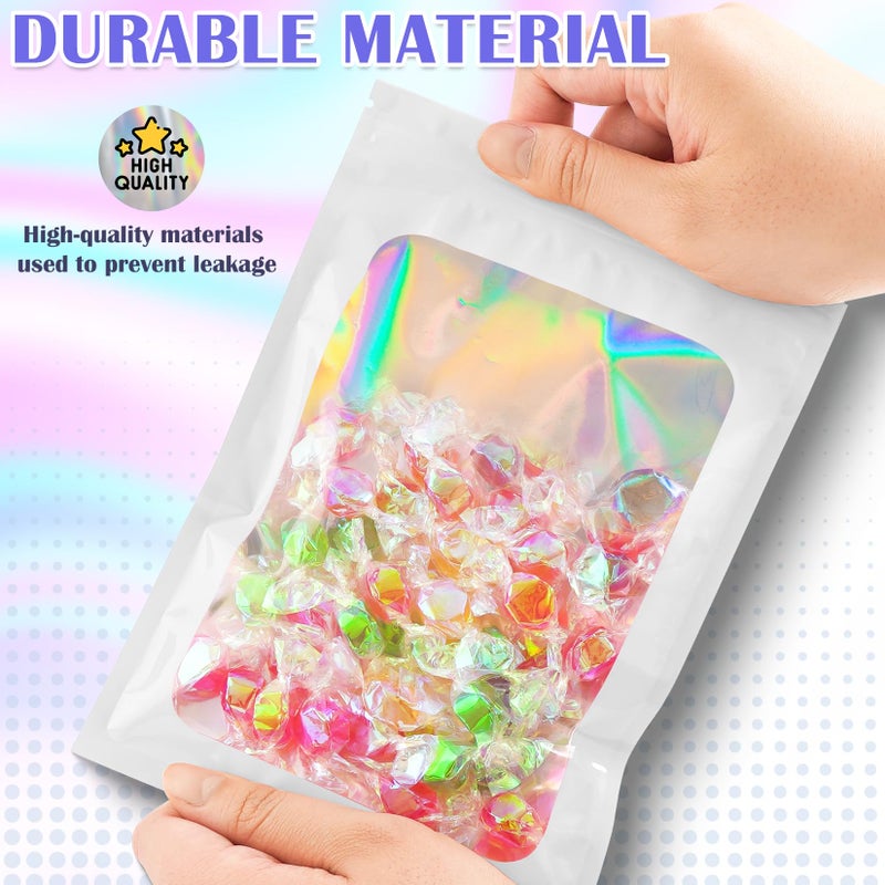 JETMORE Mylar Bags, 100 PCS Holographic Bags, White Smell Proof Bags with Front Window, Small Business Packaging Supplies, Resealable Bags for Food Storage, Bracelets, Jewelry, Sample ï¼ˆ2.4x3.9inï¼‰ - Image 4
