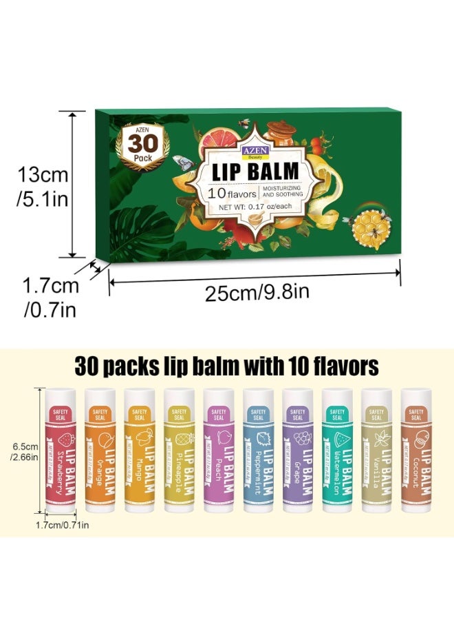 AZEN 30 Pack Lip Balm, Natural Lip Balm Bulk, Lip Care Product, Moisturizing Lip Balms for dry cracked lips - 10 Flavors - Image 4