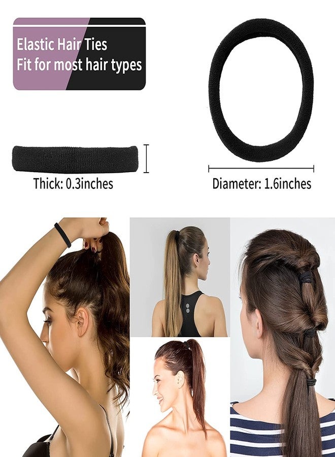 Rock World Hair Ties for Women, Elastic Cotton Thick Seamless Black Hair Bands, No Crease No Damage for Thick/Thin Hair, Soft Hair Ties Ponytail Holders Hair Accessories (10 Pieces Black Rubber Bands) - Image 2