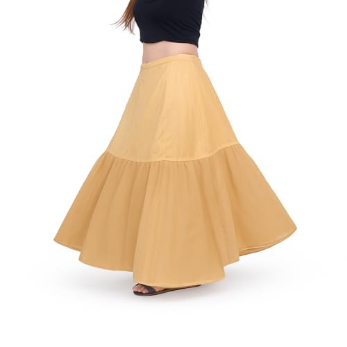 SEER Cancan Skirt for lehanga Cotton Cancan Petticoat, Hoopless Underskirt for Lehenga and Gown, Floor Length, Free Size Waist, Beige - Image 1