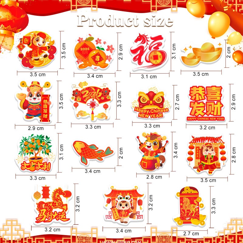 HOWAF 200pcs Chinese New Year Foam Stickers, 2026 Horse Year Self-Adhesive Stickers for Lunar New Year Party Decorations DIY Crafts Sticker, 2026 Year of The Horse Foam Decals - Image 3