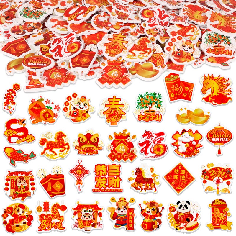 HOWAF 200pcs Chinese New Year Foam Stickers, 2026 Horse Year Self-Adhesive Stickers for Lunar New Year Party Decorations DIY Crafts Sticker, 2026 Year of The Horse Foam Decals - Image 1