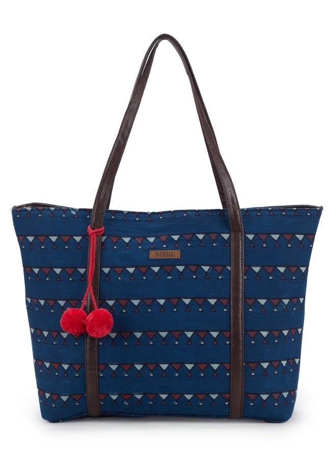 NEPRI Oversized Office Tote Bag | Stylish Tote Bags | Purse for Women | Vegan Leather & Hanblock Printed Fabric Handbag with Double Handle Shoulder Strap| Daily & Travel Use | WJT-011-020