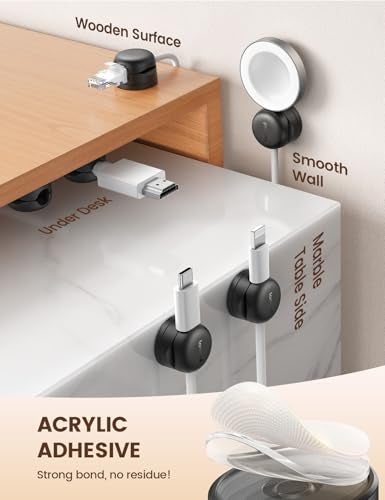 Lamicall 6Pack Rotatable Cord Organizer, Spring Cable Clips - Lamicall [1s Lock] Cord Holder, Desk Phone Charger Cable Management, No-Residue Adhesive Wire Organizer Keeper for Nightstand, Office Accessories - Image 4