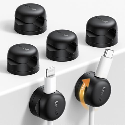 Lamicall 6Pack Rotatable Cord Organizer, Spring Cable Clips - Lamicall [1s Lock] Cord Holder, Desk Phone Charger Cable Management, No-Residue Adhesive Wire Organizer Keeper for Nightstand, Office Accessories - Image 1