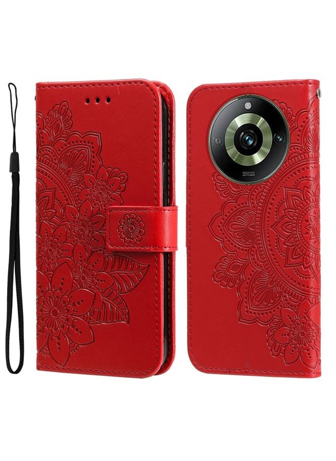 HuHa Case Cover For Realme 11 Pro / 11 Pro+ 7-petal Flowers Embossing Leather Phone Case Red 