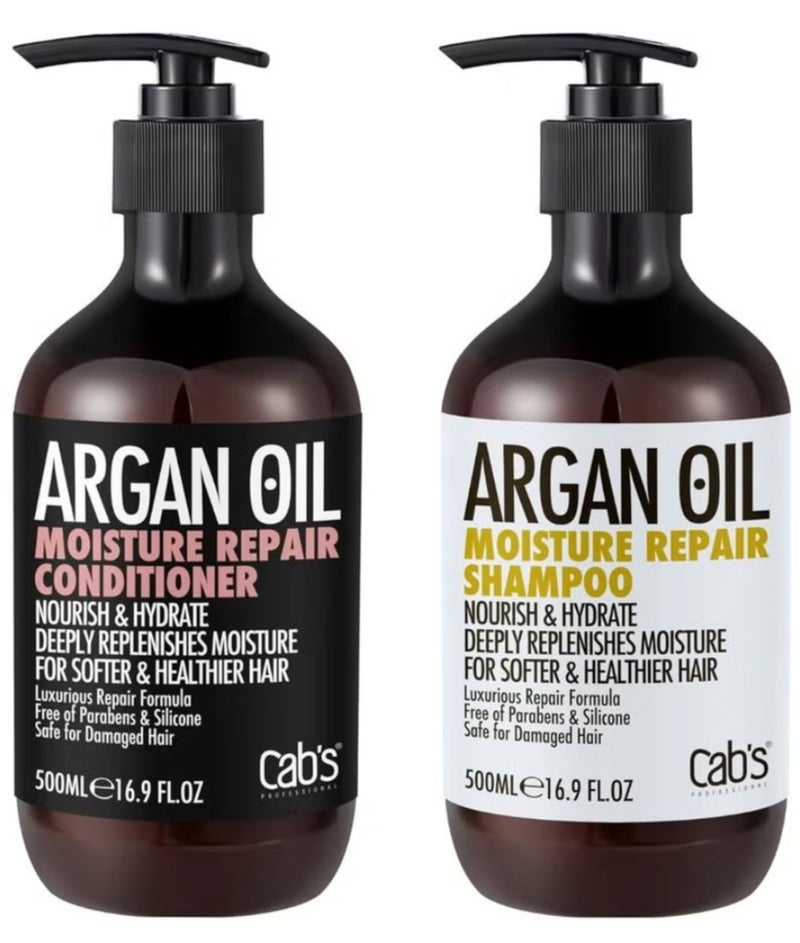 Cab's Argan Oil Moisture Repair Shampoo and Conditioner Set 500ml Each, Sulphate Free, Good for Damaged /Dry /Curly or Frizzy Hair, mild scent (16.9 Fl Oz) - Image 1