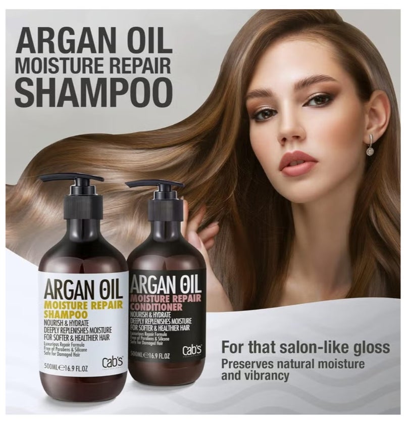 Cab's Argan Oil Moisture Repair Shampoo and Conditioner Set 500ml Each, Sulphate Free, Good for Damaged /Dry /Curly or Frizzy Hair, mild scent (16.9 Fl Oz) - Image 2