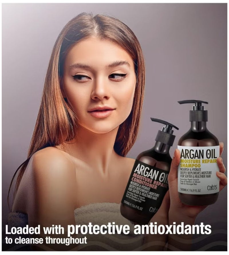 Cab's Argan Oil Moisture Repair Shampoo and Conditioner Set 500ml Each, Sulphate Free, Good for Damaged /Dry /Curly or Frizzy Hair, mild scent (16.9 Fl Oz) - Image 5
