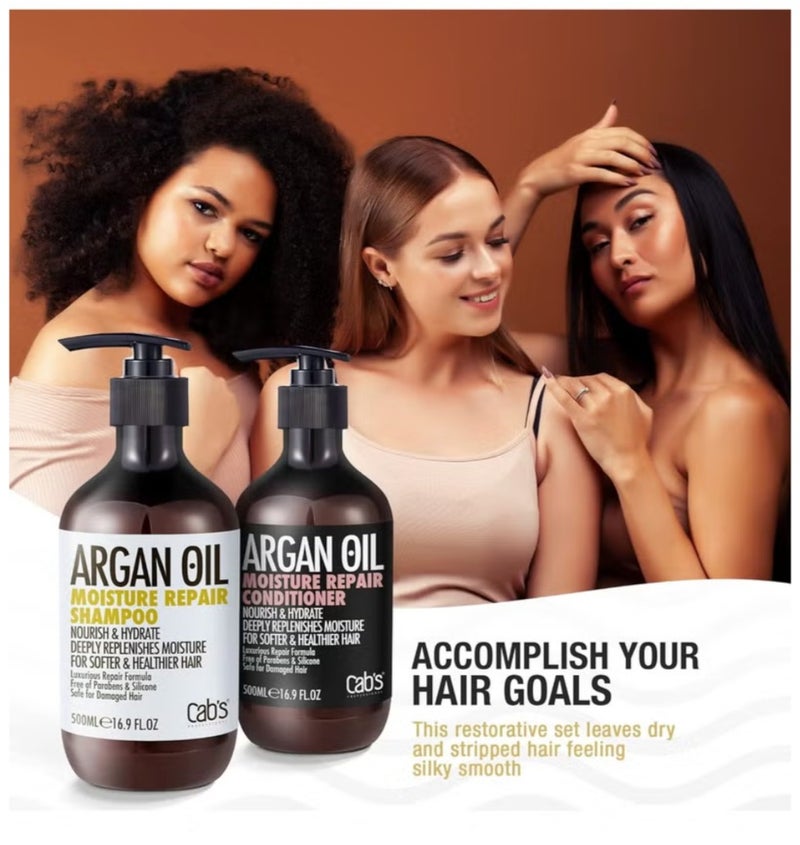 Cab's Argan Oil Moisture Repair Shampoo and Conditioner Set 500ml Each, Sulphate Free, Good for Damaged /Dry /Curly or Frizzy Hair, mild scent (16.9 Fl Oz) - Image 4