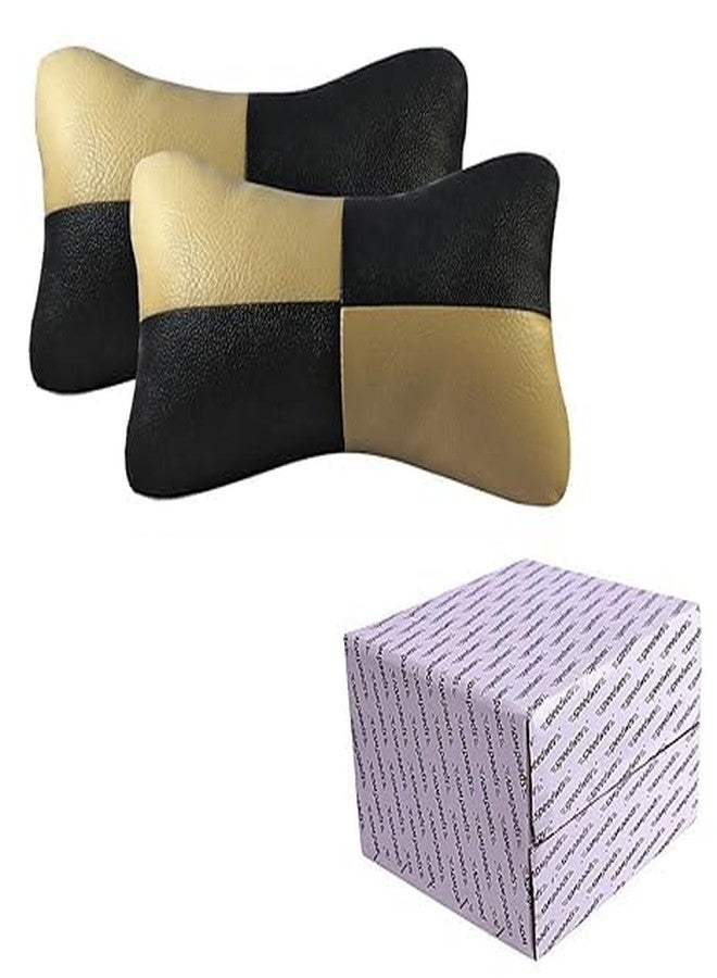 Fabbay | Car Faux Leather Neck Rest and Headrest Pillows Cushion Comfortable Car Rides Superior Neck Support Cushion Head Rest Pillow Lightweight Adjustable Pack of 2 Multicolor - Image 1