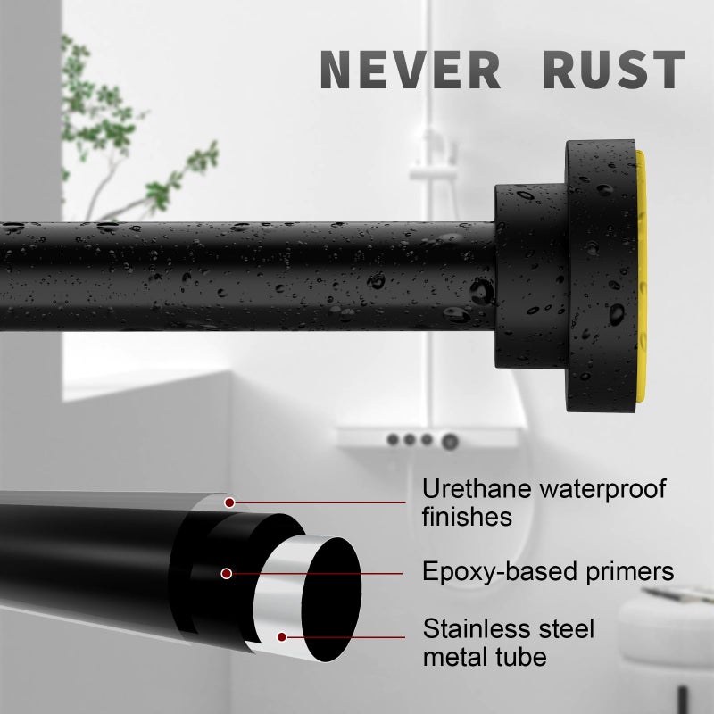 Thestoa Shower Curtain Rod Adjustable 43-78 inch, 1"Diameter Spring Tension Curtain Rod No Drill, Anti-Rust Non-Slip Shower Rod, Black Shower Curtain Rod for Bathroom Tension - Image 4