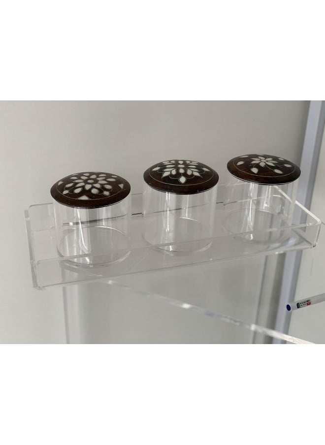 Horoof Market Horoof Home® Acrylic Tray with Wooden Lid Jars – Elegant Clear & Brown Organizer | Handmade Floral Design | Decorative Storage Box – 25L x 15W x 5H cm  - Image 1
