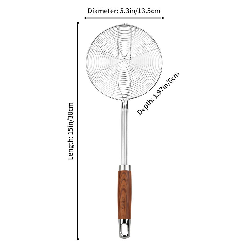 ChefBee 5.3" Spider Strainer Skimmer Spoon with Handle, Stainless Steel Wire Strainer Ladle for Cooking and Frying, Kitchen Utensils Slotted Pasta Spoon, Fryer Scoop - Image 2