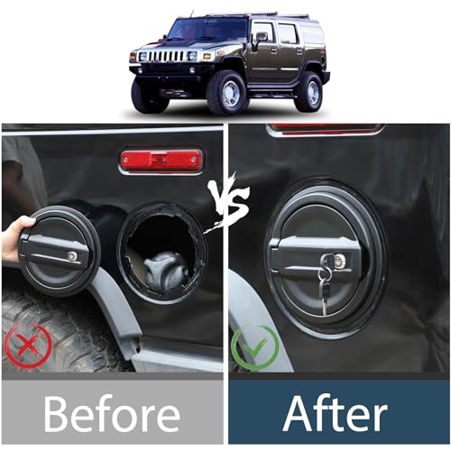 Lcojicep Locking Gas Tank Cap Cover Compatible with Hummer H2 2003-2009，Locking Gas Cap Cover, Fuel Tank Door with Lock，aluminum alloy Car Fuel Tank Gas Filler Cap Cover Accessories (Style B) - Image 2