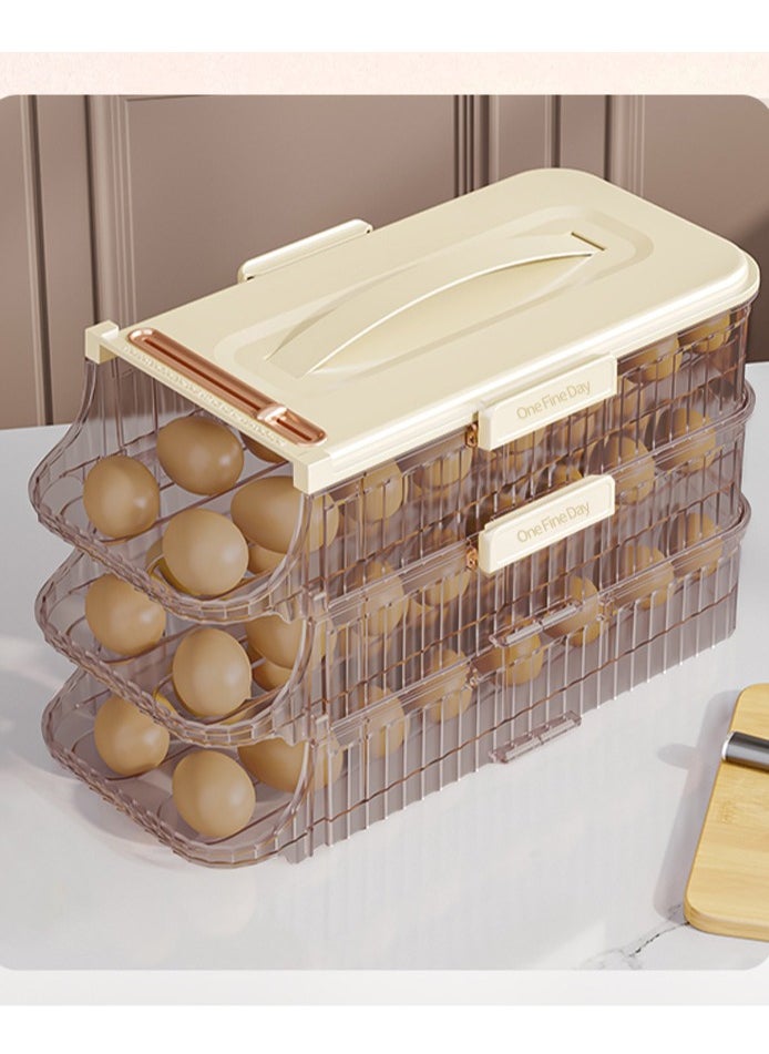 Generic - 2024 New Egg Holder for Fridge, Egg Organizer for Refrigerator, Rolling Egg Holder for Fridge, 7° Slope Stackable Egg Container for Refrigerator with Lid (Double row/3 level,White) - Image 1