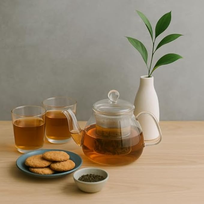 ريحني إبريق شاي زجاجي بوروسيليكات بغطاء بسعة 800 مل إبريق شاي مقاوم للحرارة للميكروويف على الموقد، إبريق شفاف أنيق ملحق مطبخ صديق للبيئة لتحضير القهوة بالشاي العشبي - Image 4