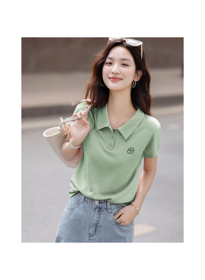 Dme Air Layer Selection Summer Smart Short Sleeve Polo Neck Base Shirt Floral Embroidery Women'S T-Shirt - Image 3