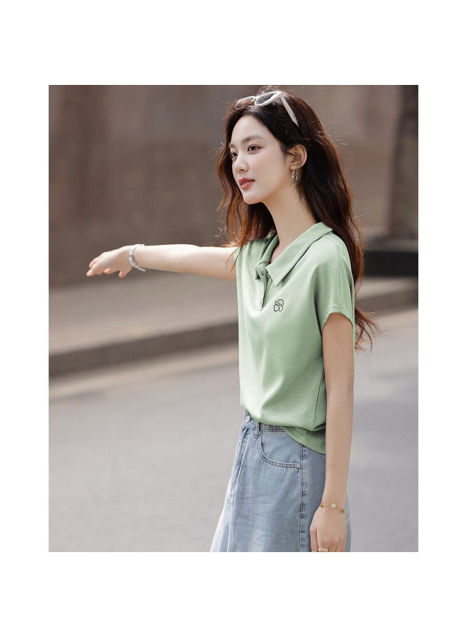 Dme Air Layer Selection Summer Smart Short Sleeve Polo Neck Base Shirt Floral Embroidery Women'S T-Shirt - Image 4