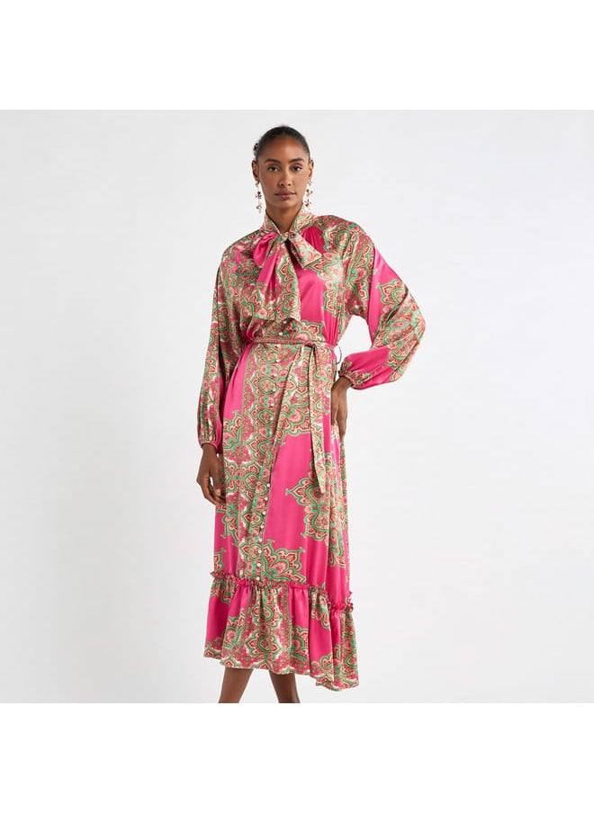 FAV - All-Over Print Shirt Dress with Long Sleeves and Flounce Hem - Image 1