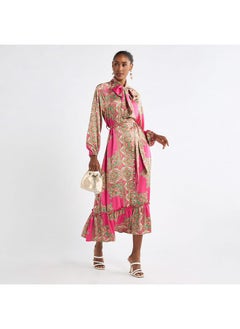FAV All-Over Print Shirt Dress with Long Sleeves and Flounce Hem  - Image 2