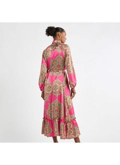 FAV All-Over Print Shirt Dress with Long Sleeves and Flounce Hem  - Image 3