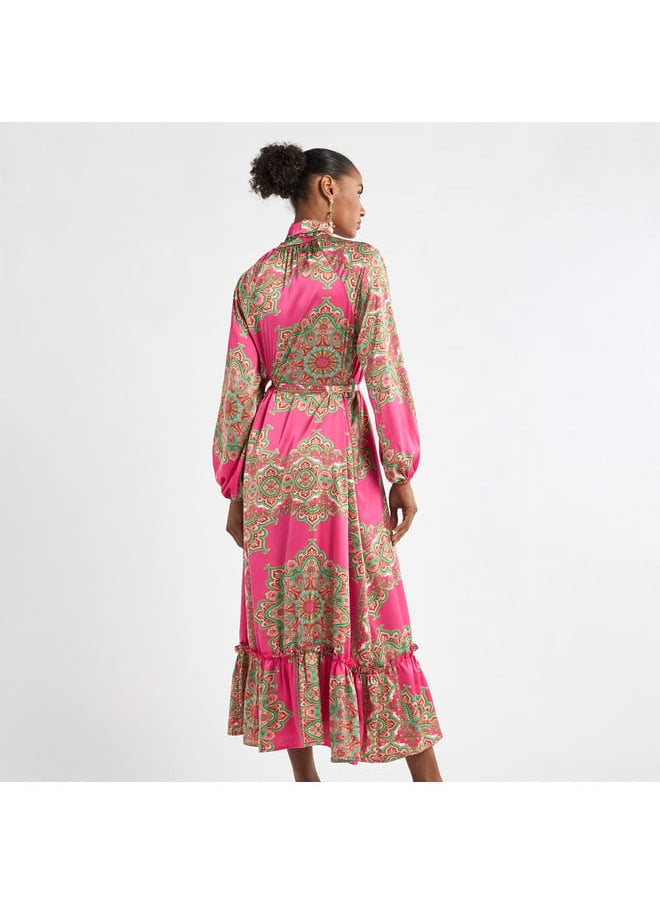 FAV - All-Over Print Shirt Dress with Long Sleeves and Flounce Hem - Image 1