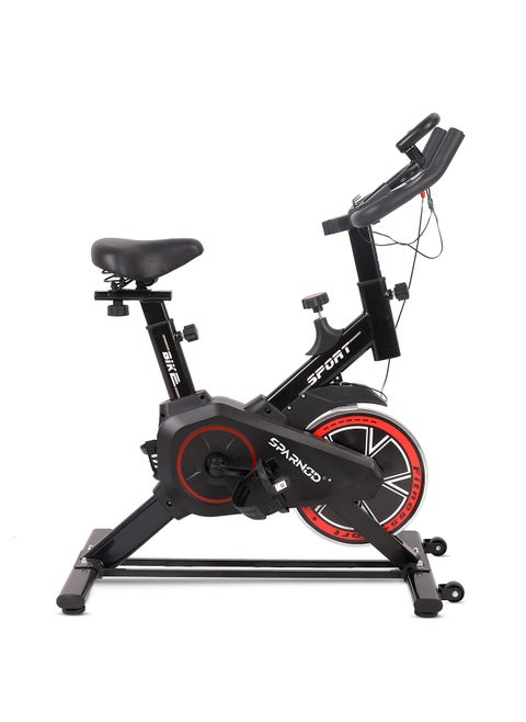 SPARNOD FITNESS SSB-08 Spin Bike Exercise Cycle for Home Gym with 8kg Flywheel, LED Display, Pulse Sensor, Adjustable Resistance, Silent Belt Drive, 4-way Adjustable Cushioned Seat and 2-way Handlebar