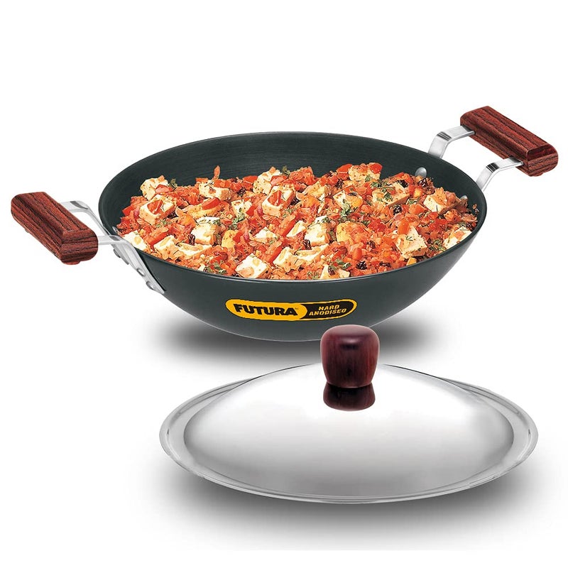 Hawkins Hawkins Futura Hard Anodised DeepFry Pan 375 L 30 cm 406 mm with SS Lid and Induction Compatible Base Black