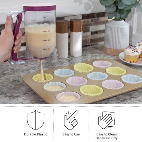 Chef Buddy Pancake Batter Dispenser - 4-Cup Batter Dispenser with Squeeze Handle for Pancakes, Waffles, Muffins, and Crepes - Baking Tools (Purple) - Image 5