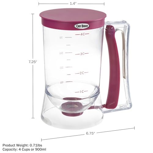 Chef Buddy Pancake Batter Dispenser - 4-Cup Batter Dispenser with Squeeze Handle for Pancakes, Waffles, Muffins, and Crepes - Baking Tools (Purple) - Image 3