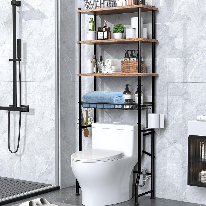 Dataroad Selead Over-The-Toilet Storage Shelves, 4-Tier Bathroom Organizer Shelf Over Toilet with Adjustable Feet Pad and Basket, Freestanding Space Saver Bathroom Storage Rack Above Toilet (Vintage Brown) - Image 1