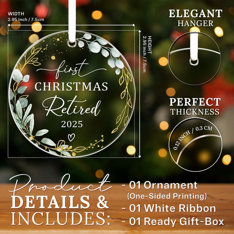 HEXMOZ هدايا التقاعد للنساء والرجال 2025 - زينة عيد الميلاد الأولى المتقاعدة 2025 - هدية متقاعدة للزميل، المدير، الموظف، المعلم، الممرضة، المرأة، الرجل - زينة أكريليك تذكارية - Image 3