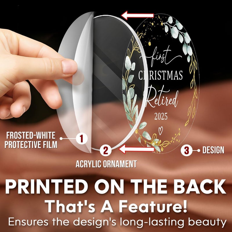 HEXMOZ هدايا التقاعد للنساء والرجال 2025 - زينة عيد الميلاد الأولى المتقاعدة 2025 - هدية متقاعدة للزميل، المدير، الموظف، المعلم، الممرضة، المرأة، الرجل - زينة أكريليك تذكارية - Image 2