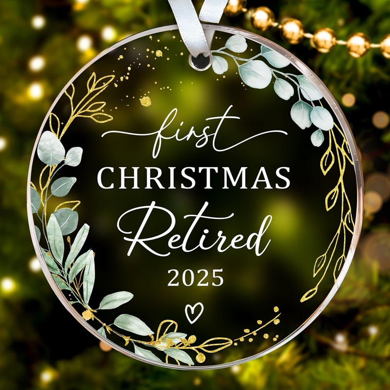 HEXMOZ هدايا التقاعد للنساء والرجال 2025 - زينة عيد الميلاد الأولى المتقاعدة 2025 - هدية متقاعدة للزميل، المدير، الموظف، المعلم، الممرضة، المرأة، الرجل - زينة أكريليك تذكارية - Image 1