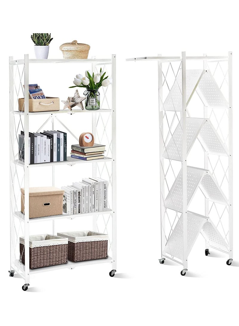 DubaiGallery منظم تخزين قابل للطي 5 طبقات رف تخزين مطبخ رف تخزين معدني متحرك رف تخزين متعدد الاستخدامات لغرفة المعيشة وغرفة النوم والمطبخ والمرآب - Image 1