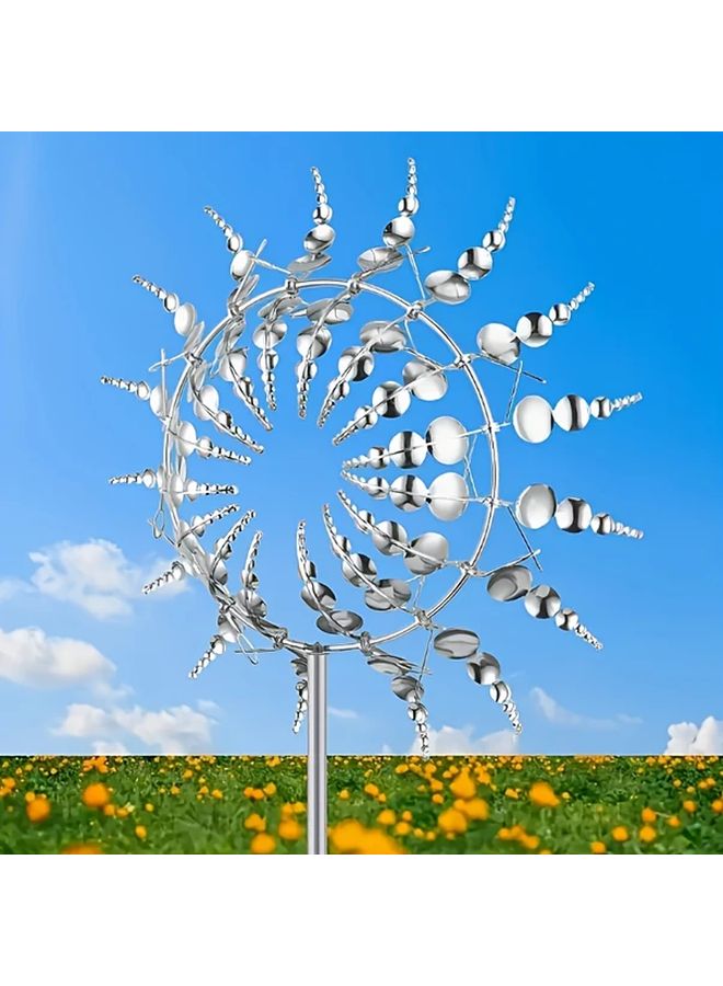 Silvery Iron Windmill 360 Rotating 3D Ornate Design Garden Lawn Yard Decor No Electricity - Image 2